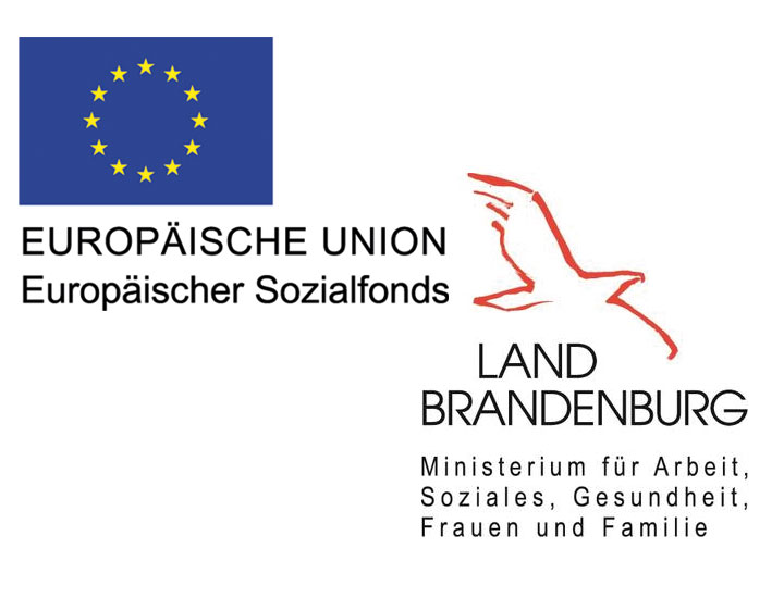 Das Logo der Europäischen Union Europäischer Sozialfonds und das Logo vom Land Brandenburg Ministerium für Arbeit, Soziales, Gesundheit, Frauen und Familie