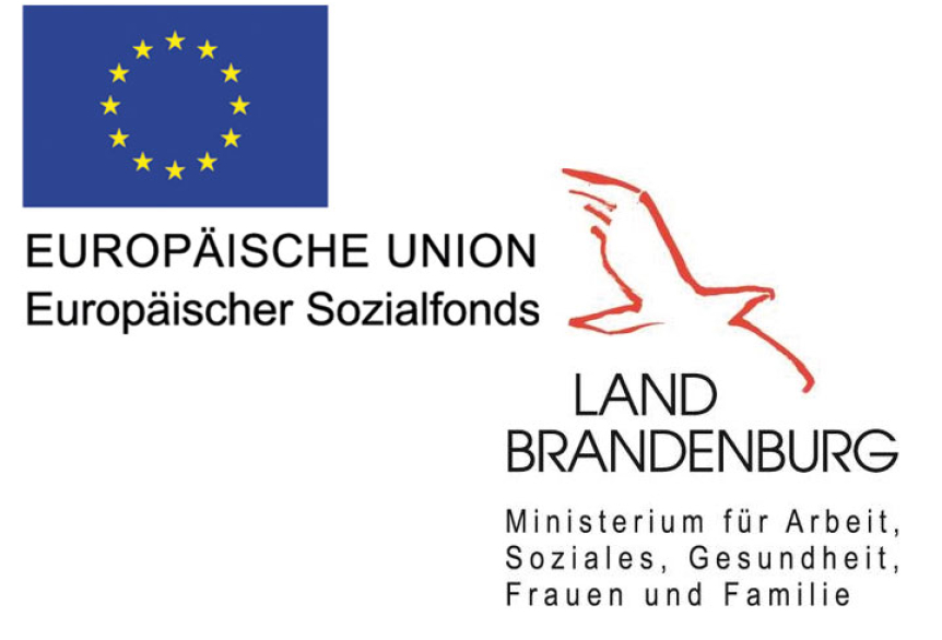 Das Logo der Europäischen Union Europäischer Sozialfonds und das Logo vom Land Brandenburg Ministerium für Arbeit, Soziales, Gesundheit, Frauen und Familie